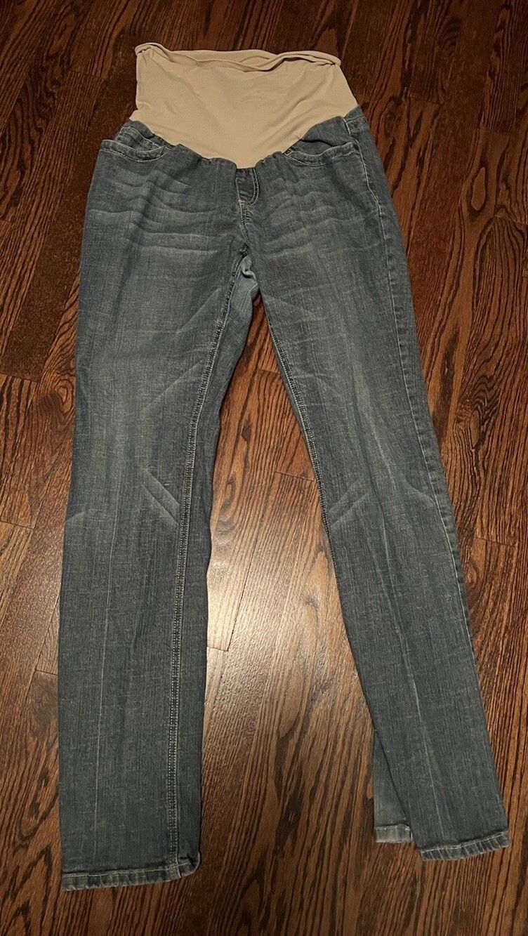 INDIGO BLUE Maternity Jeans Denim Blue Size Large Stretch Full Belly Band